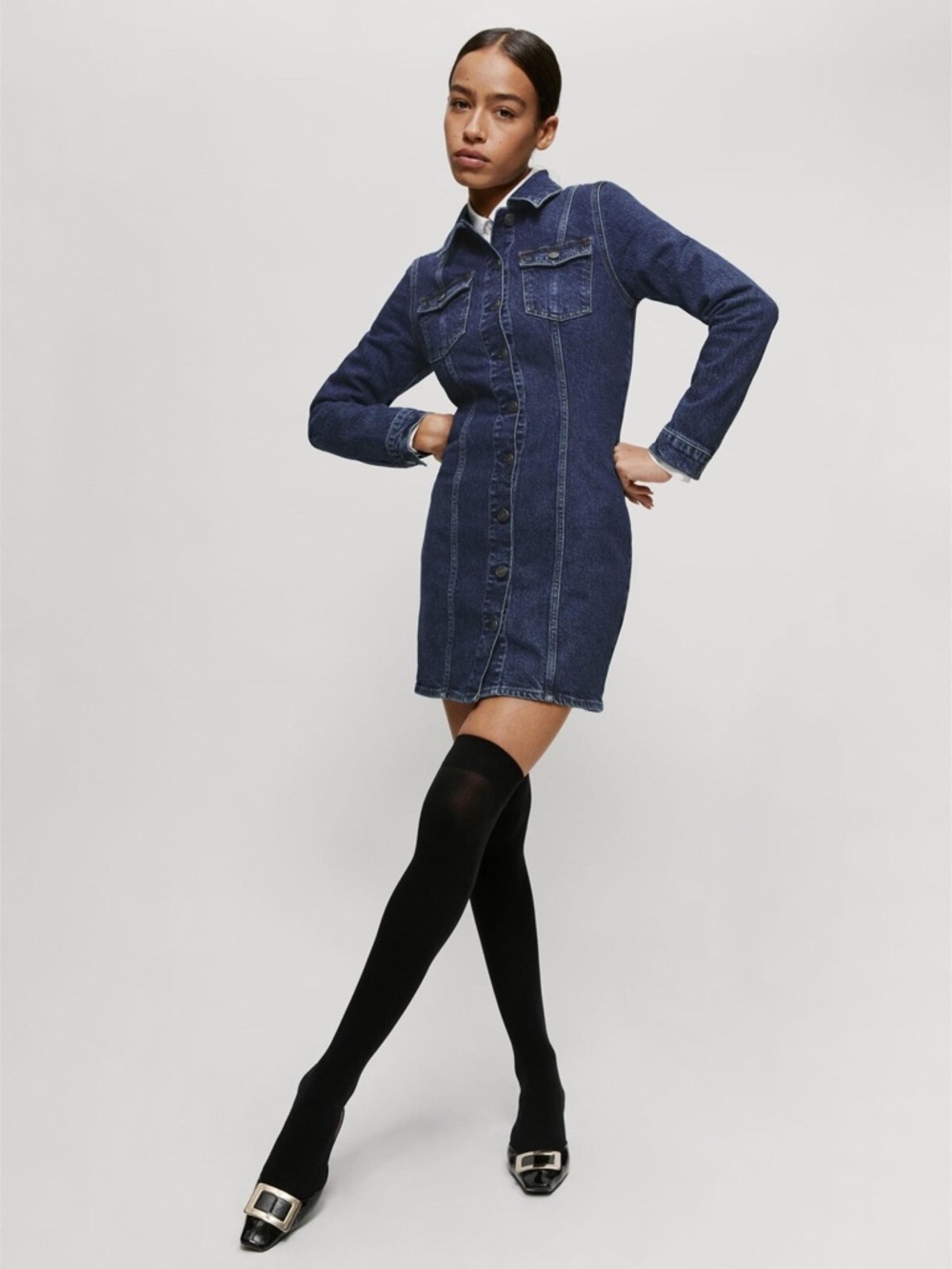 Reformation Newman Denim Mini Dress in Amani (US 12)